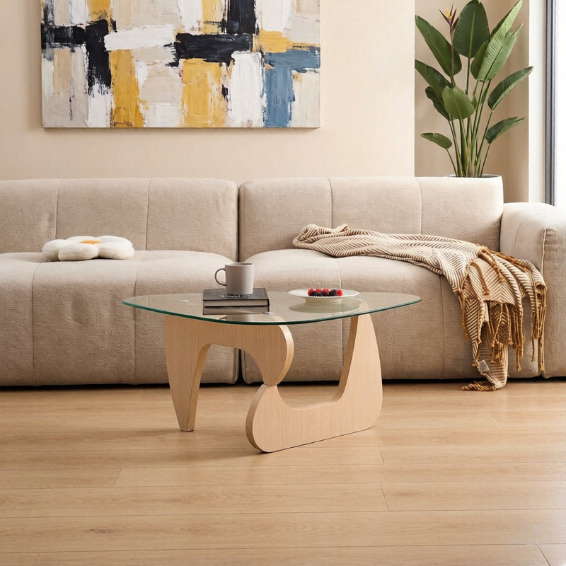 Table basse 35,8 po, 35.8" W X 25.6" D X15.7"H, Clear/Natural