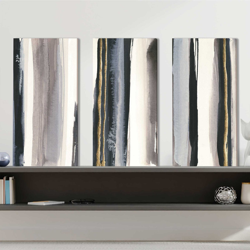 "Gilded Gray IV H", ensemble de 3 impressions sur toile