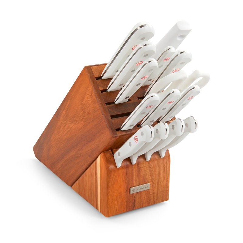 WÜSTHOF Gourmet White 12-Piece Knife Block Set, Acacia, 16-Piece