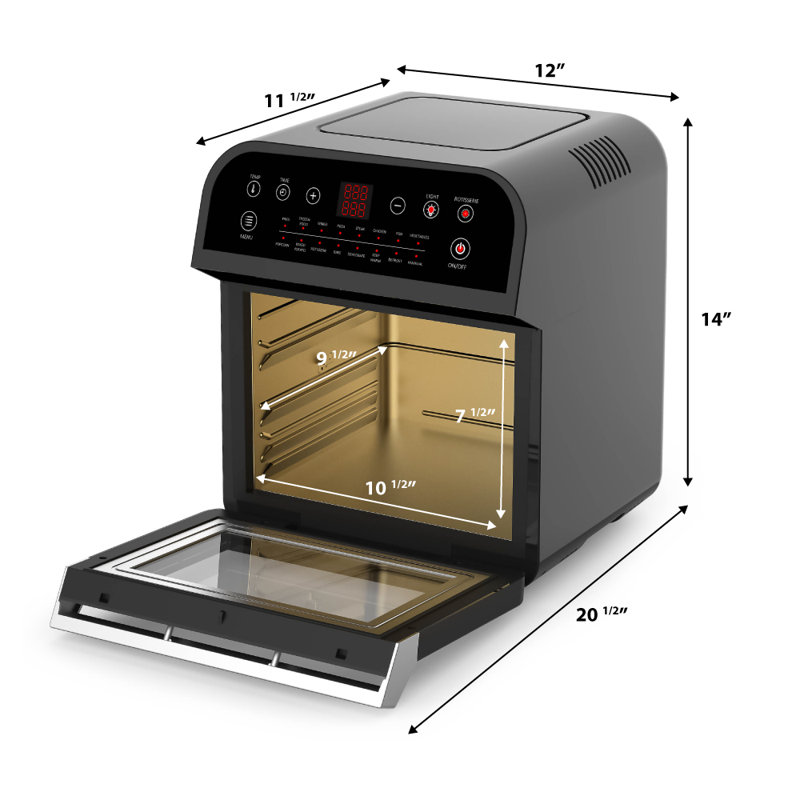 GoWISE USA 12 Liter Electric 15-in-1 Programmable Air Fryer and Oven Combo, Black