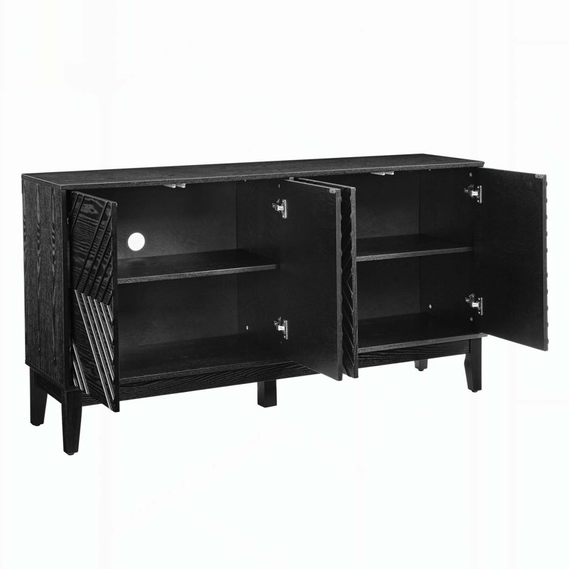 Farmhouse Fluted Sideboard with Geometric Pattern and Adjustable Shelves, a Versatile Storage Solution for Multiple Rooms