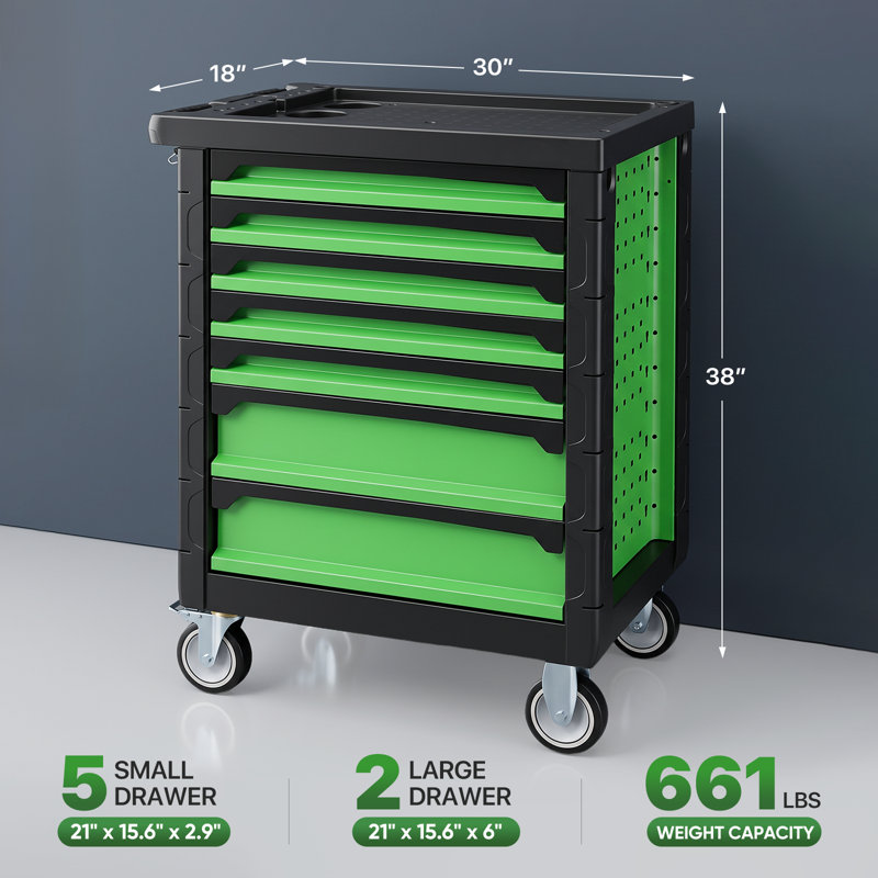 7-Drawer Rolling Tool Chest with Wheels, Tool Storage Cabinet with Locking System for Garage, Warehouse, Workshop