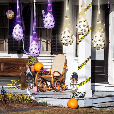6 Packs Halloween Decorations Outdoor Clearance Halloween Spider Web Hanging Lighted Spider Outdoor Decorations For Halloween Birthday Party Gifts Supplies (Purple)