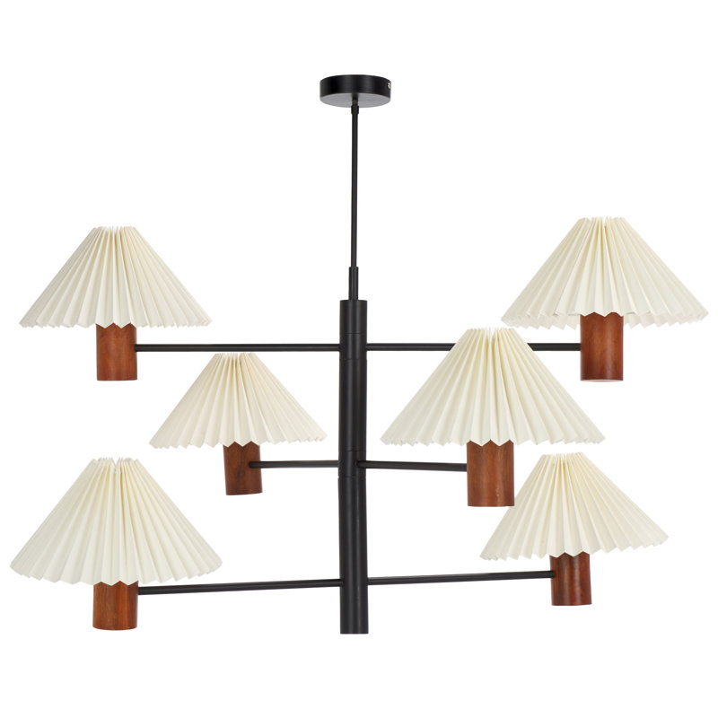 Luminaire suspendu en bois de manguier et en fer 6 lumières Jonnah