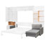 Grand lit escamotable avec grand canapé, tablettes et armoires de rangement, lit mural moderne à faible encombrement avec deux lumières - canapé blanc et gris-476777981