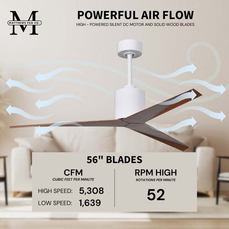 Eliza Outdoor Downrod Ceiling Fan, Walnut Tone, Gloss White