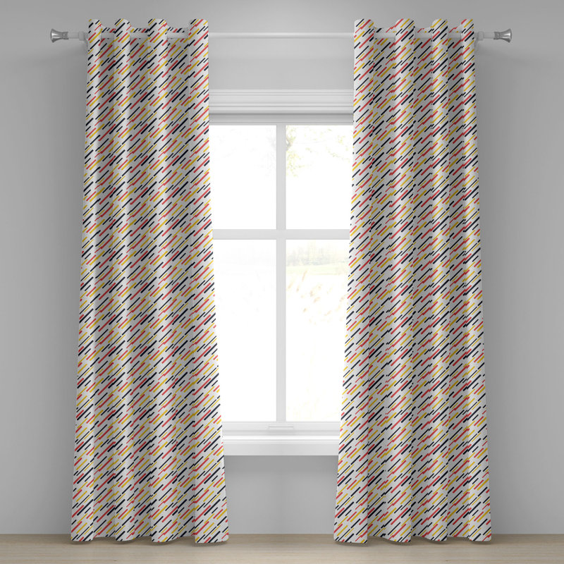 Rideau à œillets décoratif à 2 panneaux East Urban Home, 50 po, bleu foncé, corail et jaune, L 50 po x L 108 po