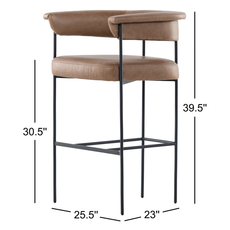 Tabouret de bar et de comptoir Lyssa, Tabouret de bar (siège d'une hauteur de 30,5 po), Cuir véritable Chaps brun selle