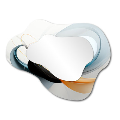 Minimal Streams Turquoise Gold - Abstract Shapes Asymmetrical Wall Mirror, Turquoise Unique Shape Decorative Mirror, Printed Metal Art