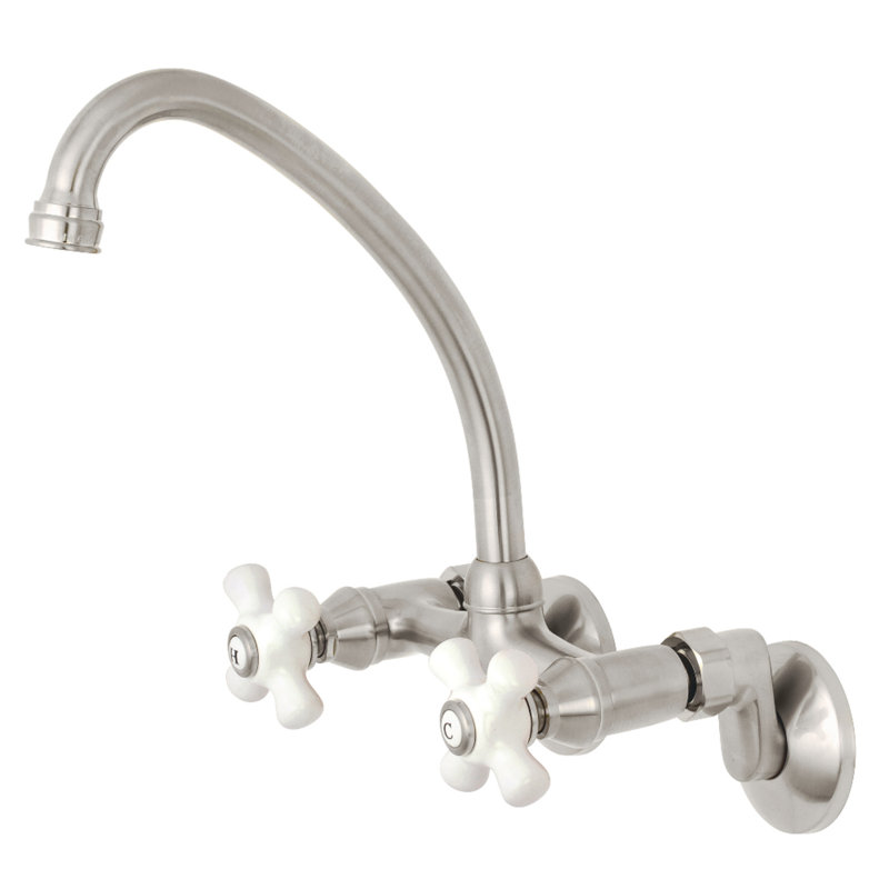 Kingston Brass Kingston Double-Handle 2-Hole Wall-Mount Bridge Kitchen Faucet, Satin Nickel