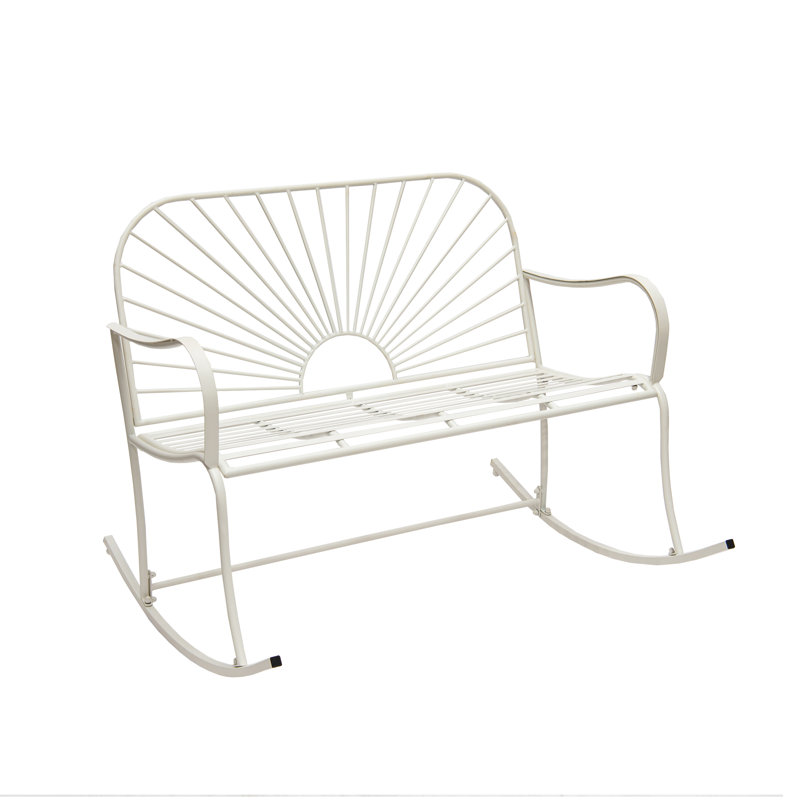 XBrand Siège en fer de 44,5 po à motif de soleil à deux places pour l'intérieur et l'extérieur, banc de patio durable, blanc