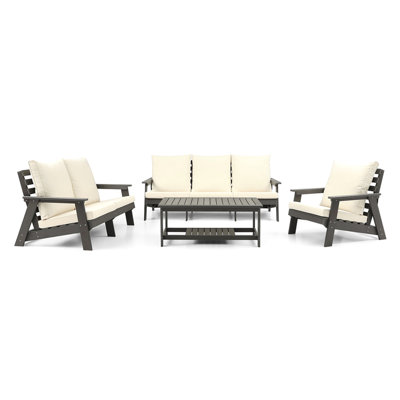 HIPS 3 Seater Sofa With Cushion,  Outdoor Garden Sofa, Sofa Set For Porch, Poode, Terrace, And Yard Grey/Beige