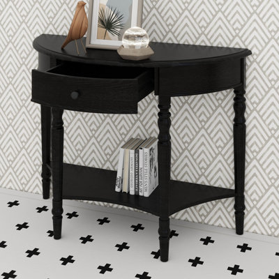 Half-Moon Console Table, Retro Sofa Table With 3 Storage Drawers And Shelf