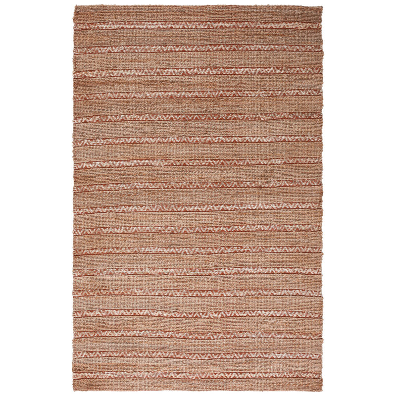 Iffath Natural Fiber Flat Weave Jute/Cotton Geometric Rug in Rust/Natural, Rectangle 10' x 14'