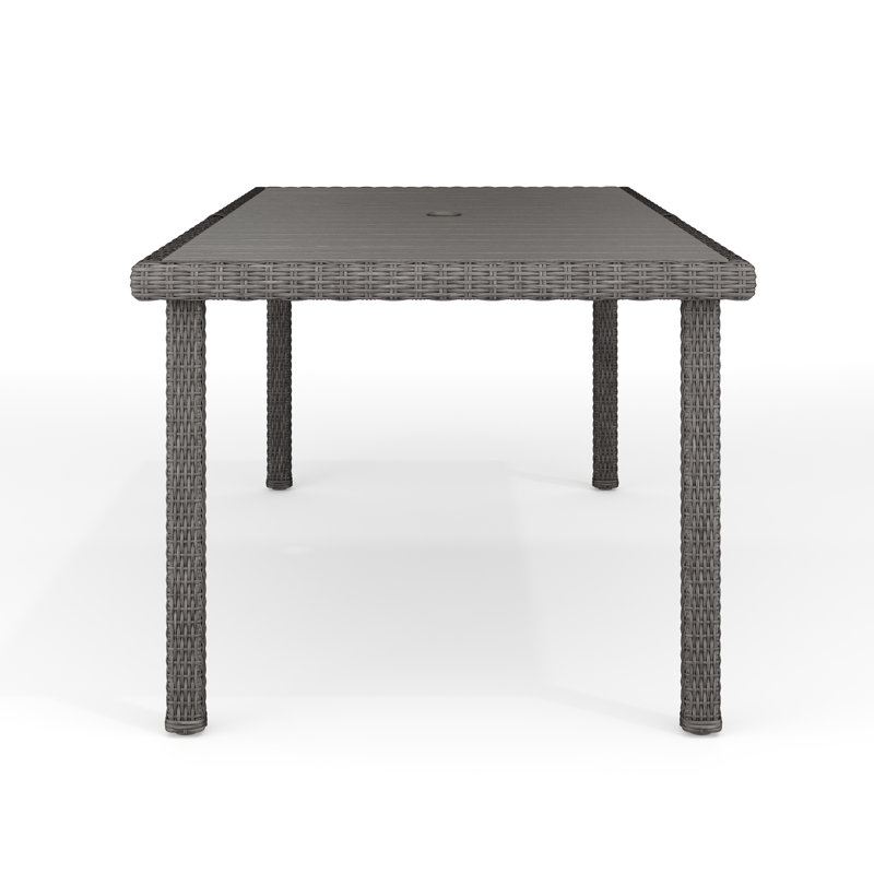 Martha Stewart 71" Outdoor Rattan Wicker Patio Table with Engineered Wood Top, Grey