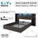 Shila 45.1" Lift Up Storage Bed Frame with Charging Station & LED Bookcase Headboard,2 Side Shelf, Farmhouse