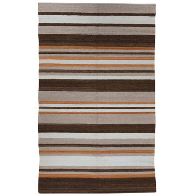 Tapis orange et brun noué à la main de haute qualité