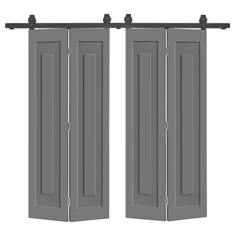Ensemble de quincaillerie pour porte de grange coulissante double 3 panneaux PANEL, Gris clair, 48 po x 84 po