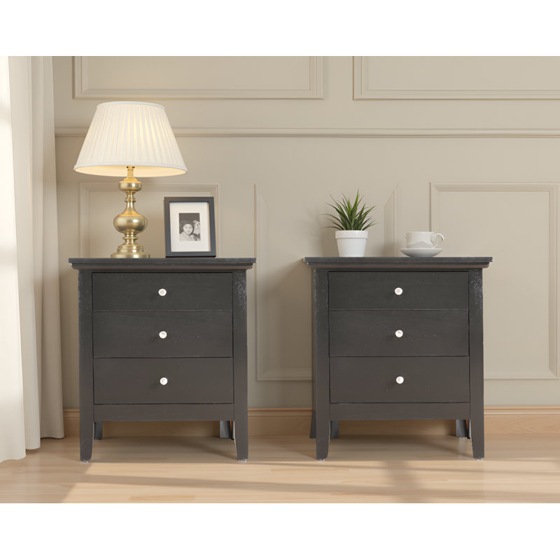 Ensemble de 2 tables de chevet 3 tiroirs gris, Noir