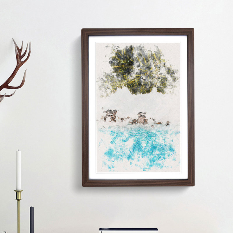 Palm Trees by the Beach in the Maldives - Framed Print, 63cm H x 45cm W x 2cm D, Walnut Framed