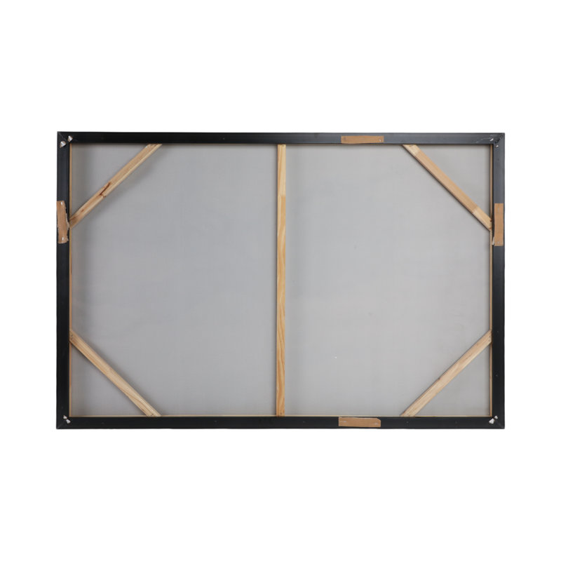 Large Blue and Green Abstract Canvas Painting with Black Frame