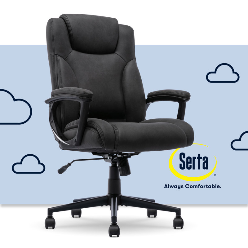 Serta Connor Ergonomic Executive Office Chair with Layered Body Pillows and Contoured Lumbar, Black, Velvet