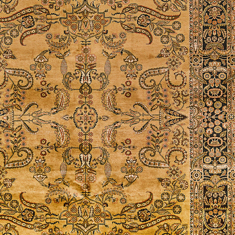 Tapis doré et noir de haute qualité noué à la main