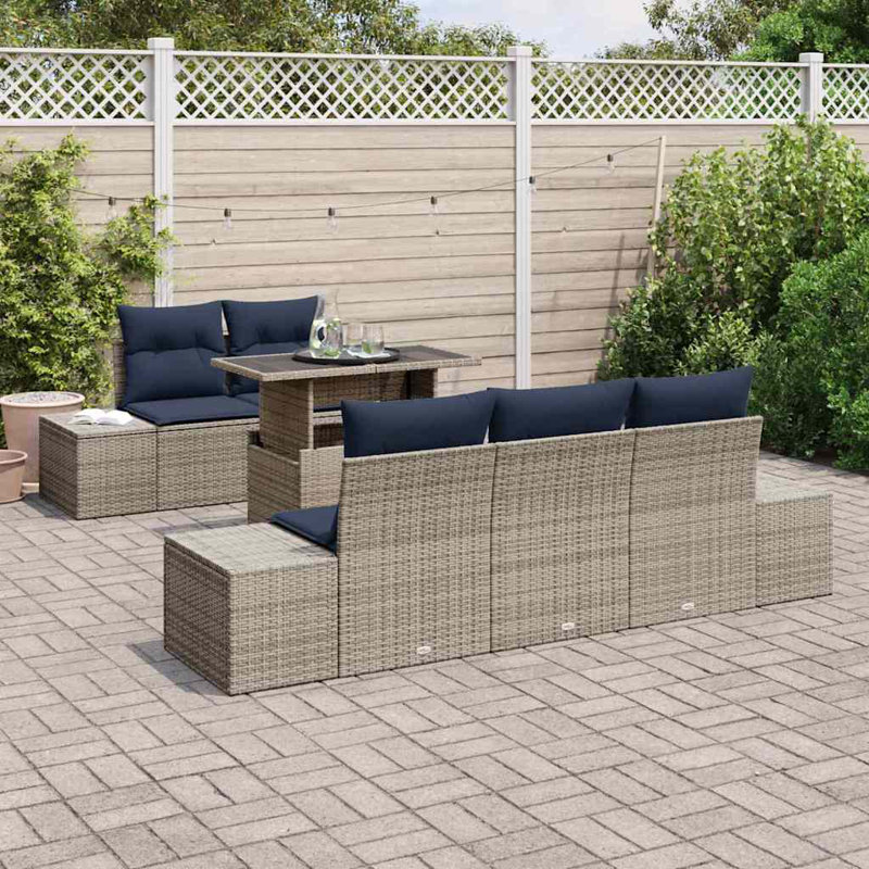  Ensemble de canapé de jardin 6 pièces gris et bleu marine 100 x 55 x 73 cm