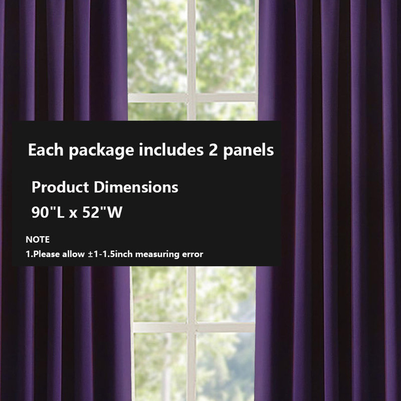 Room Darkening Curtains,2 Panels Set, 52" W x 90" L