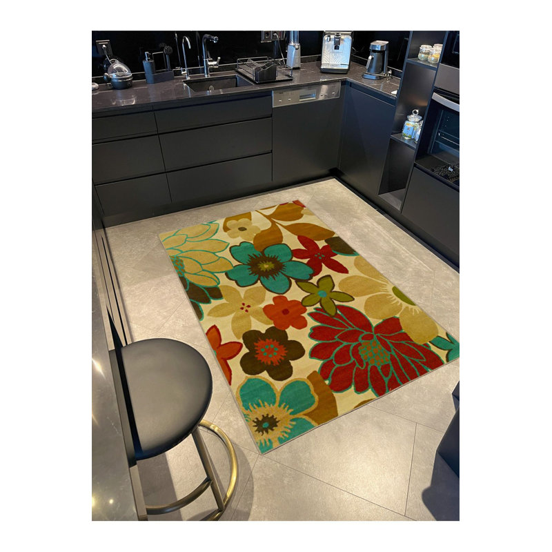 Tapis crème lavable à la machine à motif floral crème, Tapis de couloir 3 pi 3 po x 9 pi 10 po