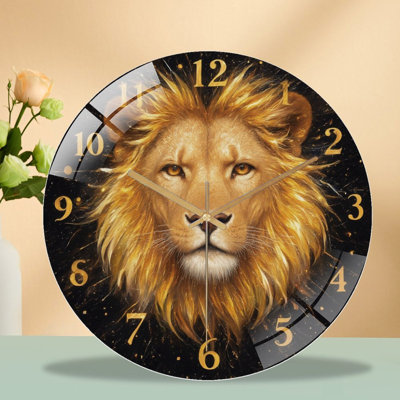 Horloge murale avec tête de lion et chiffres - horloge murale moderne en verre 12 po
