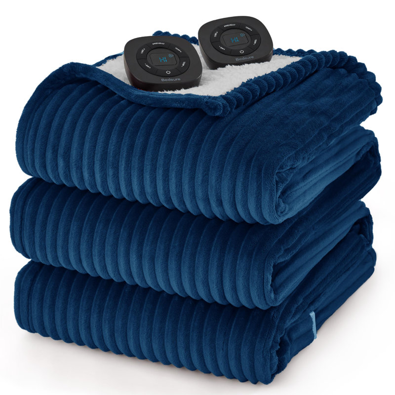 Couverture électrique chauffante en flanelle à nervures, chauffage avec 10 réglages de chaleur et 10 réglages de temps, arrêt automatique avec minuterie 8 heures, GentleSoft ™