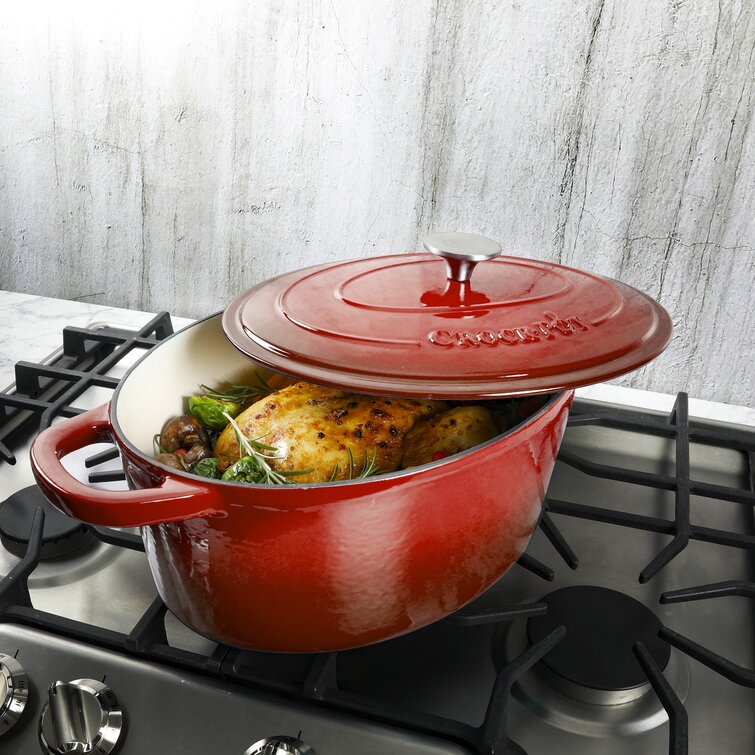 Crock Pot Artisan 7 Quart Round Cast Iron Dutch Oven in Scarlet Red