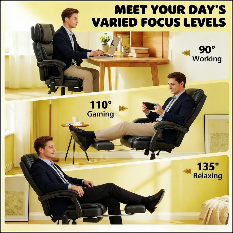 Chaise de bureau ergonomique à haut dossier avec massage en six points et chauffage lombaire pour un confort et un soutien ultimes
