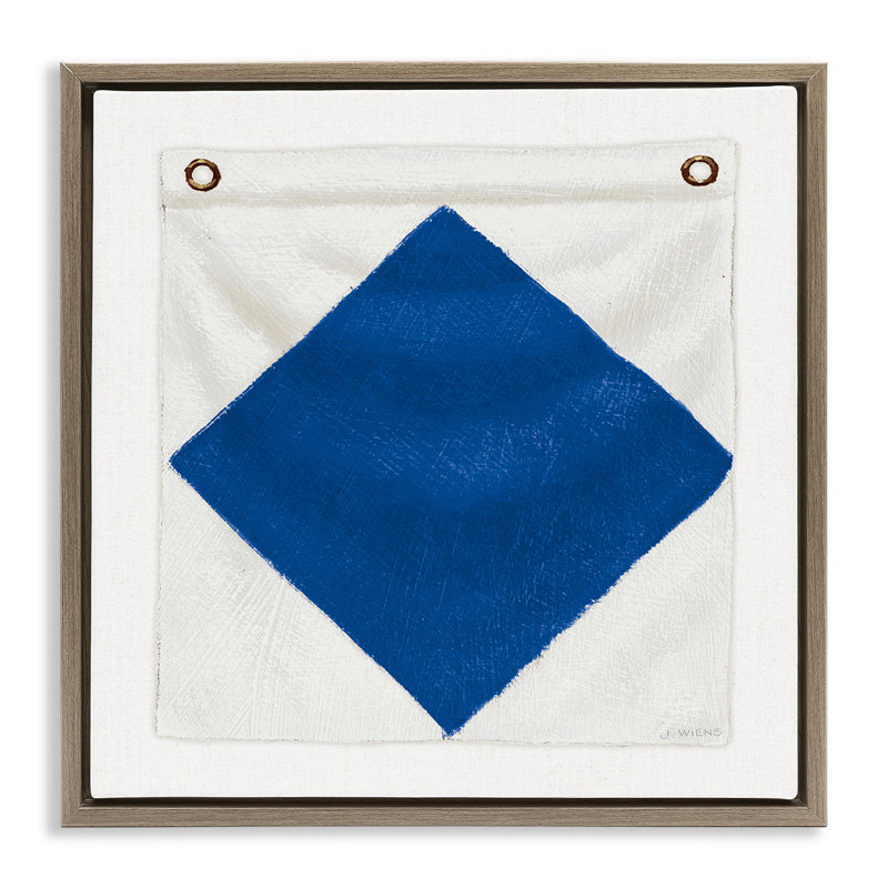 «Blue & White Nautical Flag», art mural encadré par James Wiens, Cadre flottant orme Montalcino, H 18 po x l 18 po