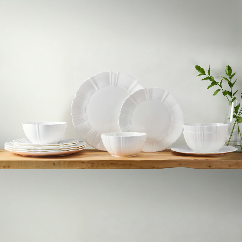 Mikasa Belle Scalloped 12 Piece Dinnerware Set, Service for 4