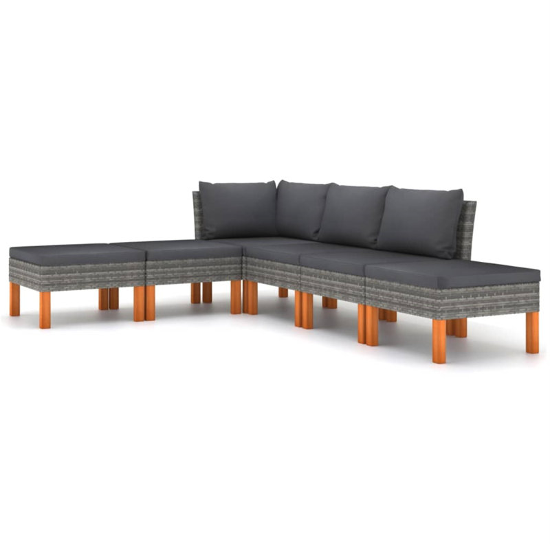 Ensemble modulaire de patio carré en eucalyptus de 23,6 po de large avec coussins Brause, Corner + 2x middle + 3x footrest, 6