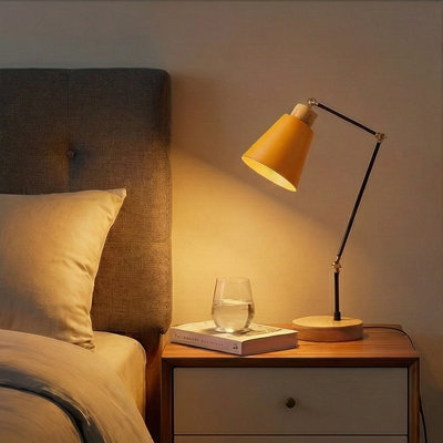 Adjustable Metal Body Wooden Base Table Lamp