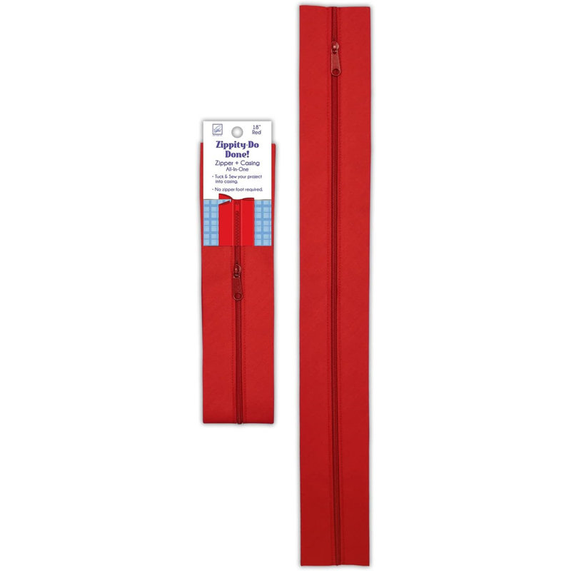 Fermeture à glissière pré-cousue rouge 18 po avec poignées pour sacs, sacs à main et projets de couture June Tailor Zippity-Do-Done