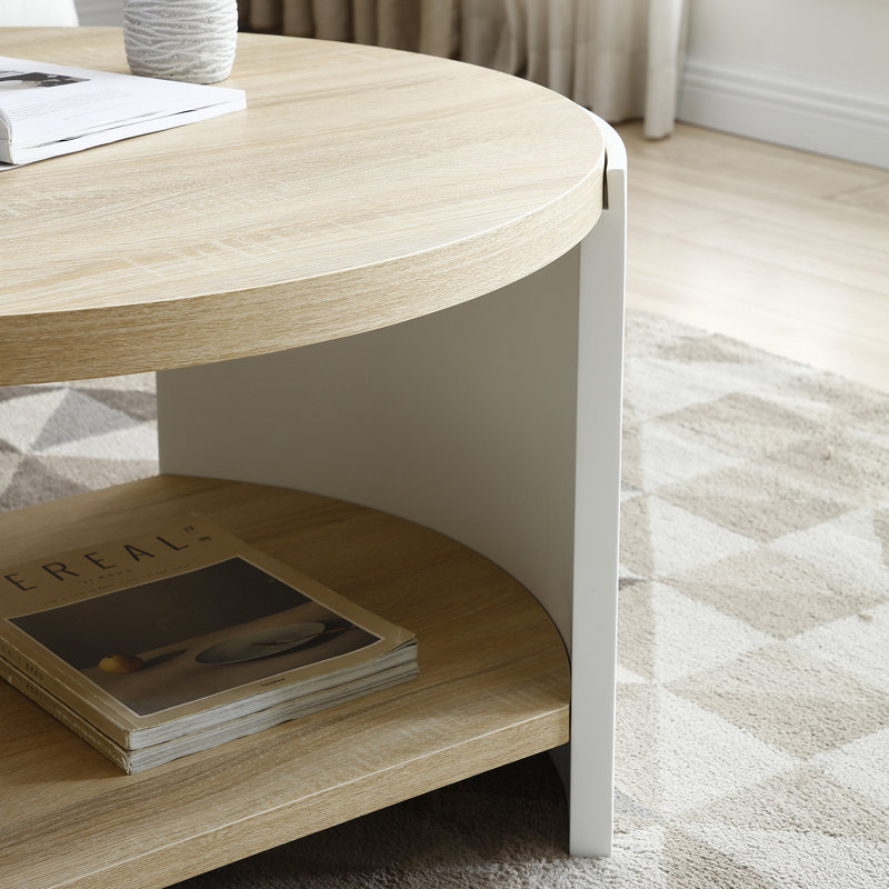 Table de bout, petite table d'appoint, table de chevet avec tablettes de rangement à 2 couches, table de canapé pour petits espaces, salon, chambre à coucher, structure stable, assemblage facile (couleur naturelle et blanc)