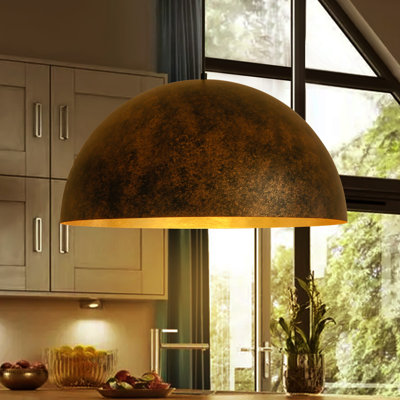 Luminaire suspendu en forme de dôme en métal 1 lumière Rusty Industrial
