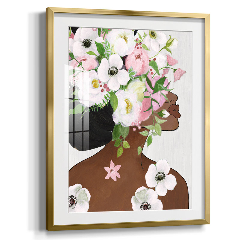 "Floral Way", reproduction encadrée, Papier avec cadre doré, Blanc