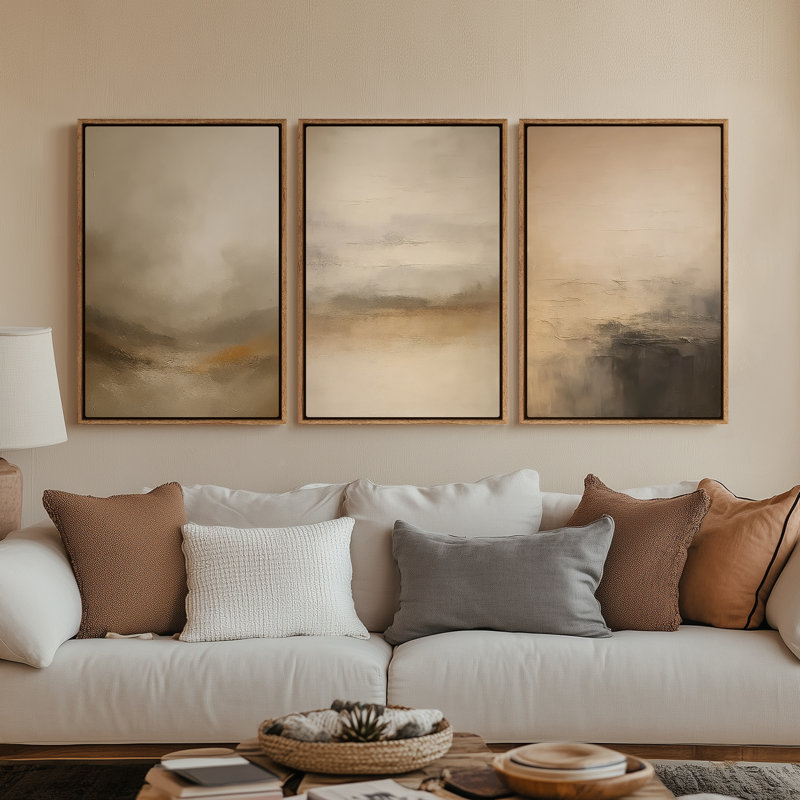 Framed Canvas Wall Art, Vintage Abstract Wall Canvas Prints 16"x24", Natural, 24" H x 16" W