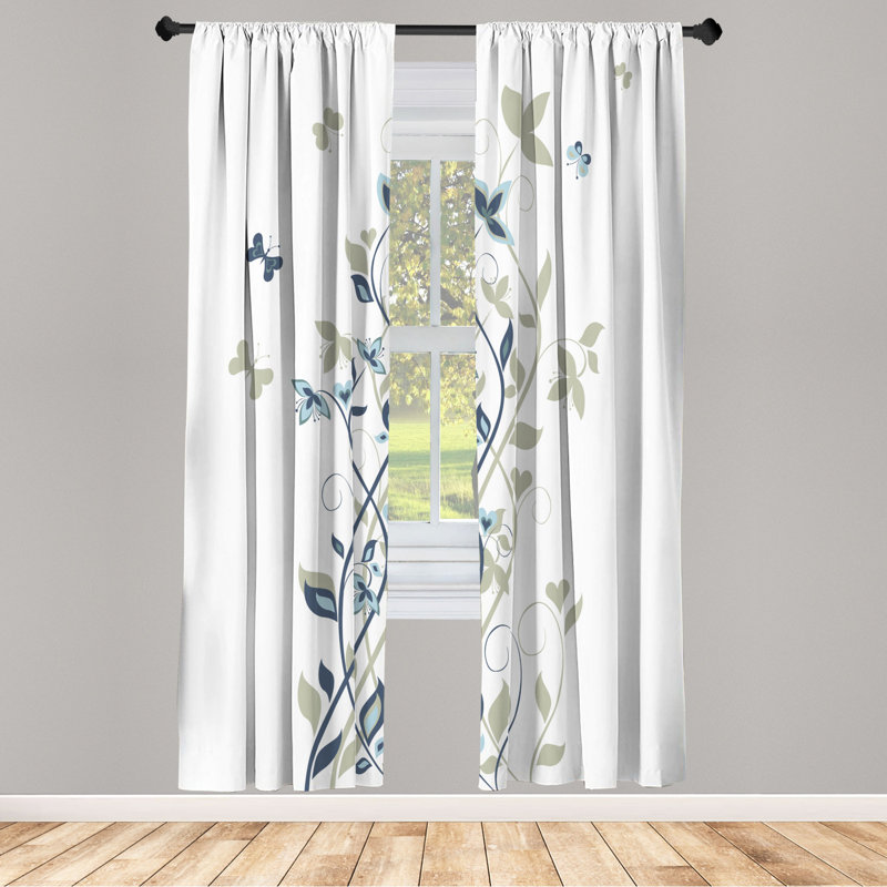 Microfiber Floral Semi-Sheer Rod Pocket Curtain Panels, 28" W x 84" L, Gray/Blue/White
