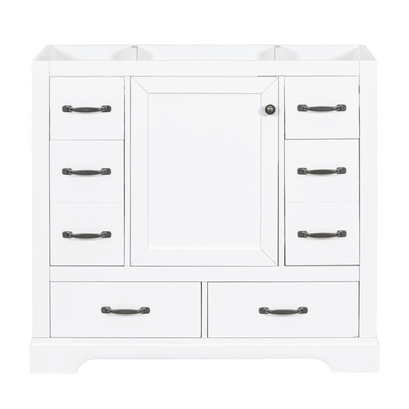 Base de meuble-lavabo 36 po - blanc, 6 tiroirs, base en bois massif et armoire de qualité moderne, option de rangement élégante