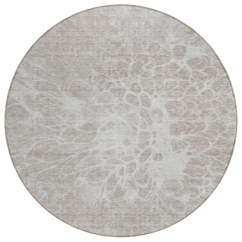 Tapis extérieur rond lavable abstrait taupe 8 'beige et ivoire