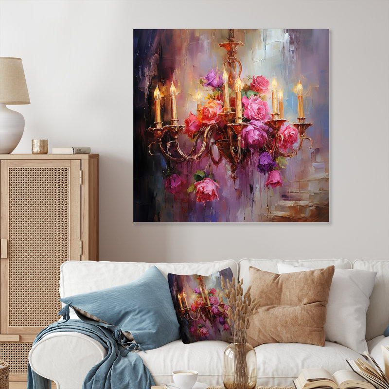 Rose floral splendide lustre rococo - lustre en métal, art mural, H 29 po x l 29 po