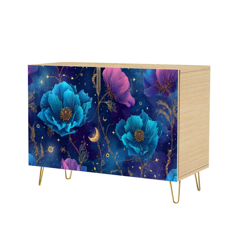 Buffet Buffet avec rangement Surface de galaxie botanique de luxe avec 2 portes pour le salon et la cuisine