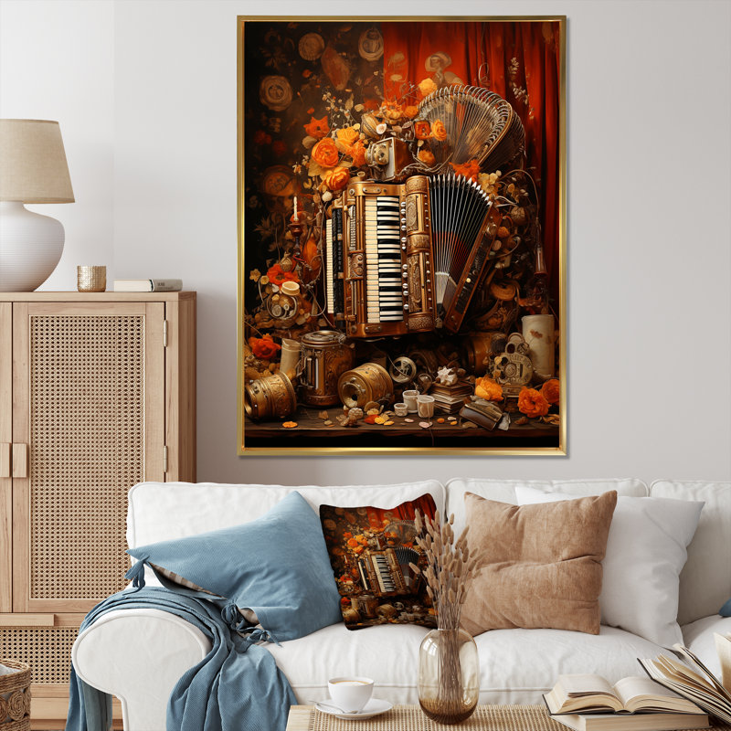 Soufflet soufflé ambre antique sur toile, Cadre flottant doré, H 40 po x l 30 po x P 1,5 po