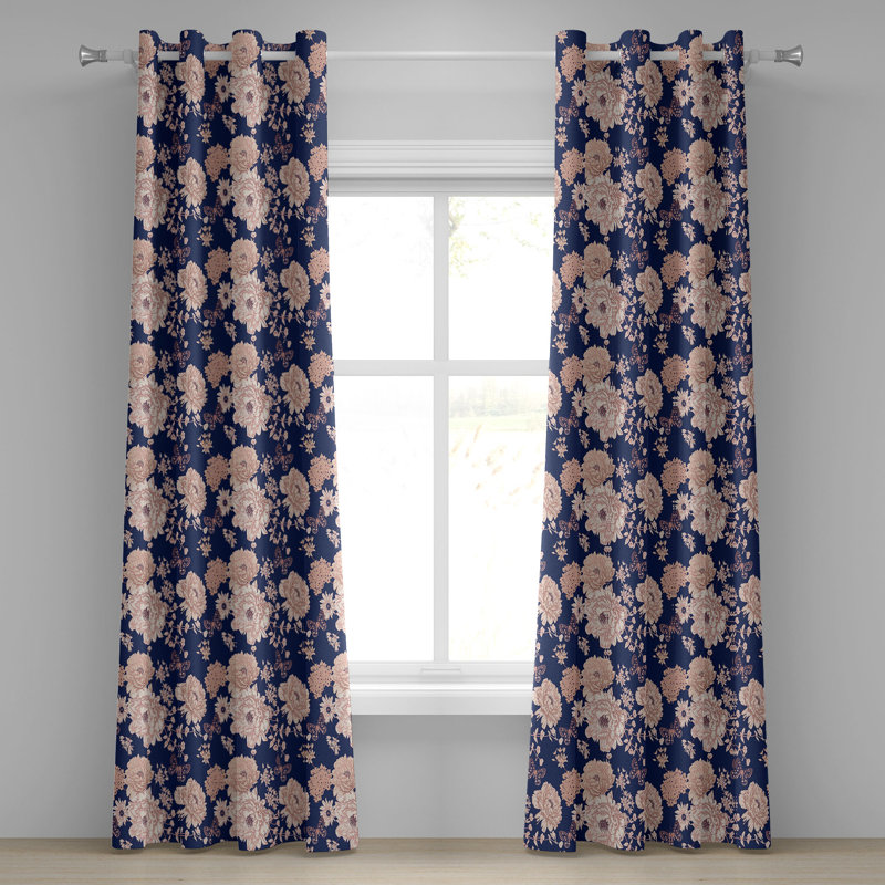 Rideau à motif œillets 50 po x 120 po Indigo et rose pâle Red Barrel Studio®, L 50 po x L 108 po